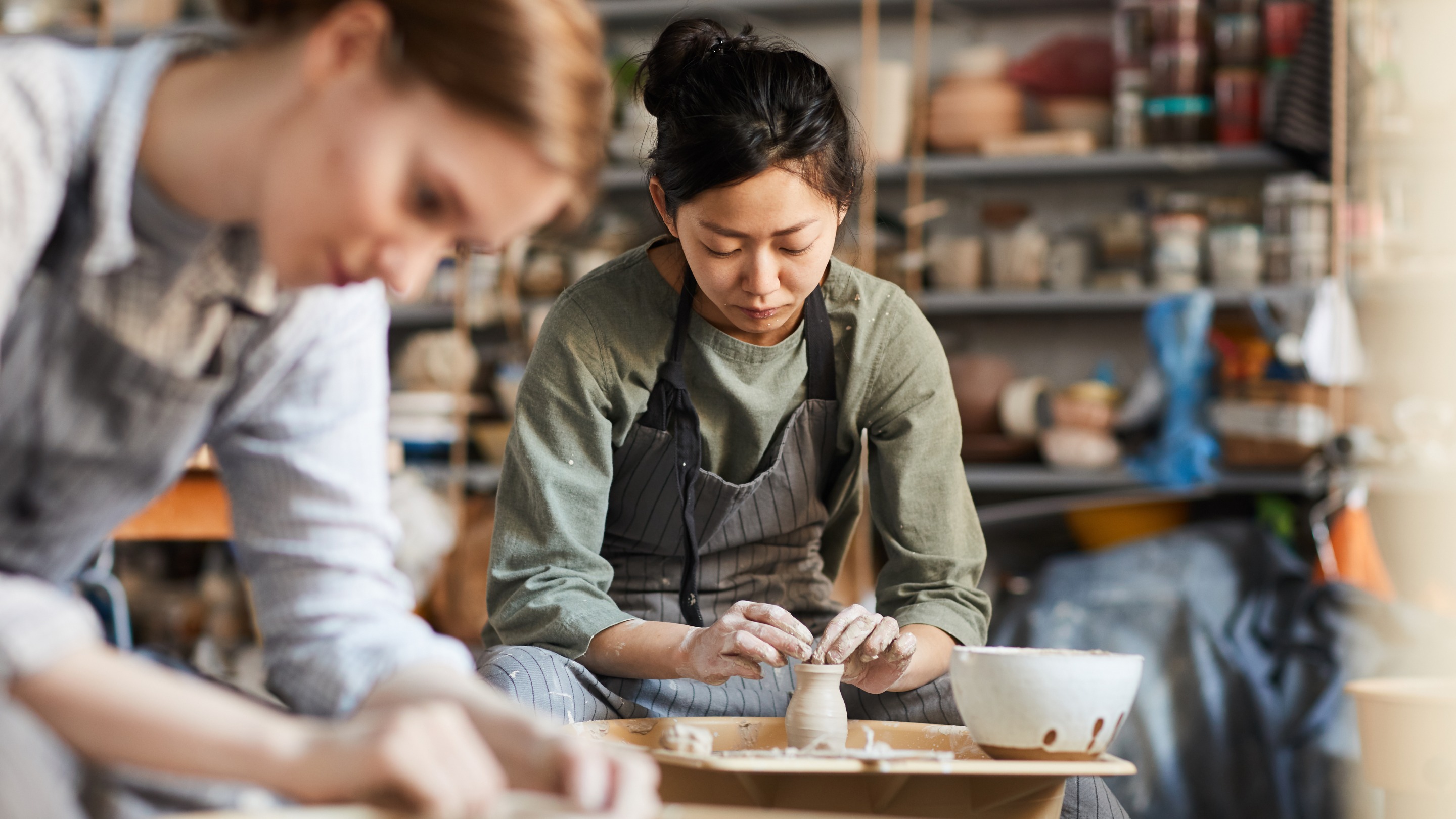 Women enjoying a pottery workshop