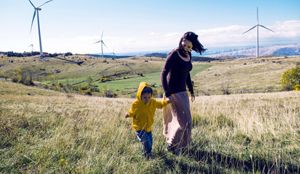 Mother and child in field