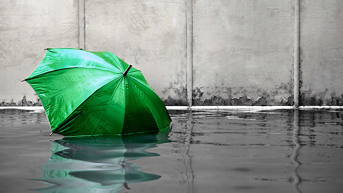 Umbrella floating on water