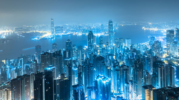 nighttime skyscrapers