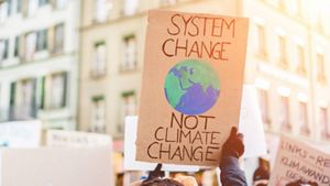 Climate change protester holding sign