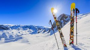 Yellow skis in the snow