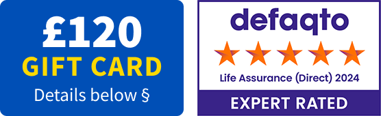 £120 gift card details below - Defaqto 5 star rated Life Assurance (Direct) logo