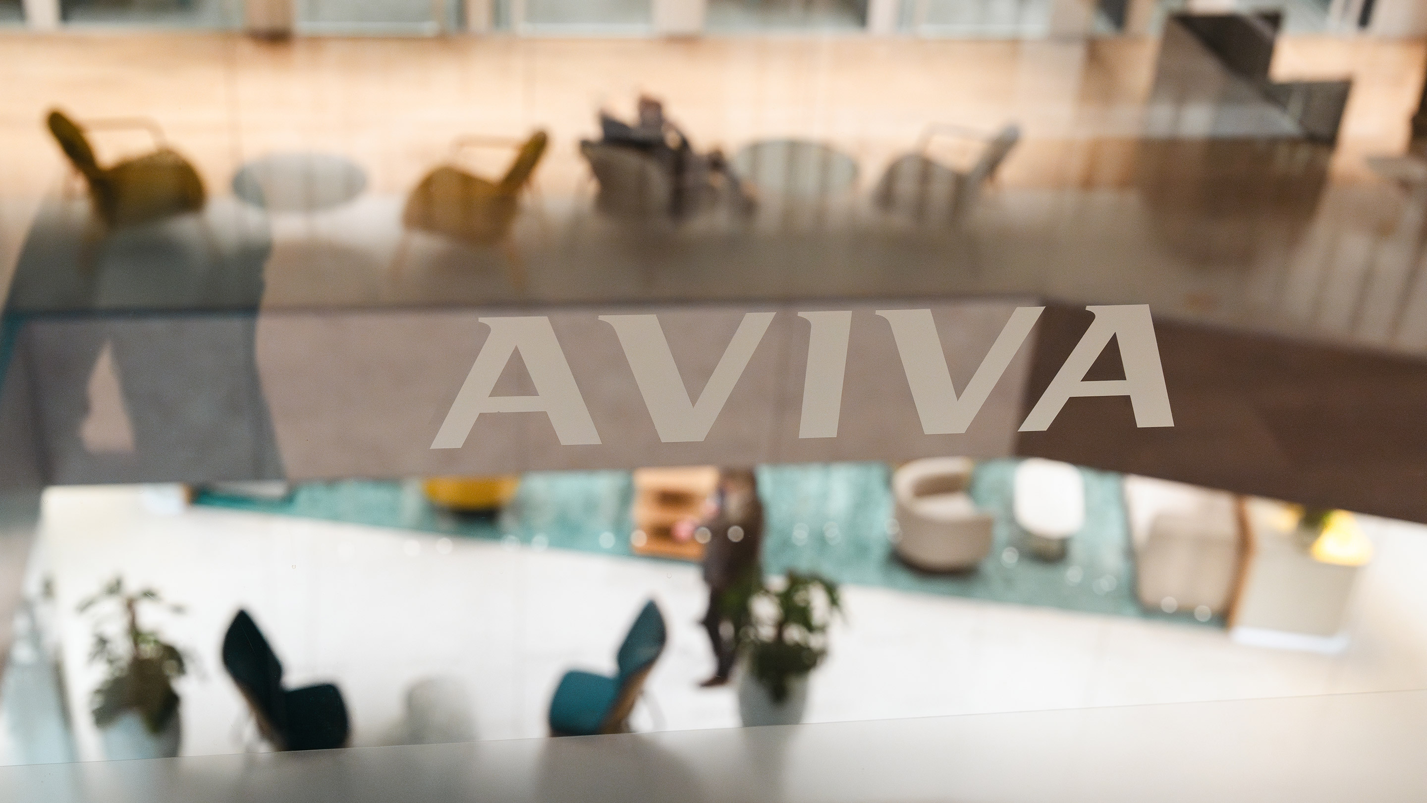 Aviva logo on glass door