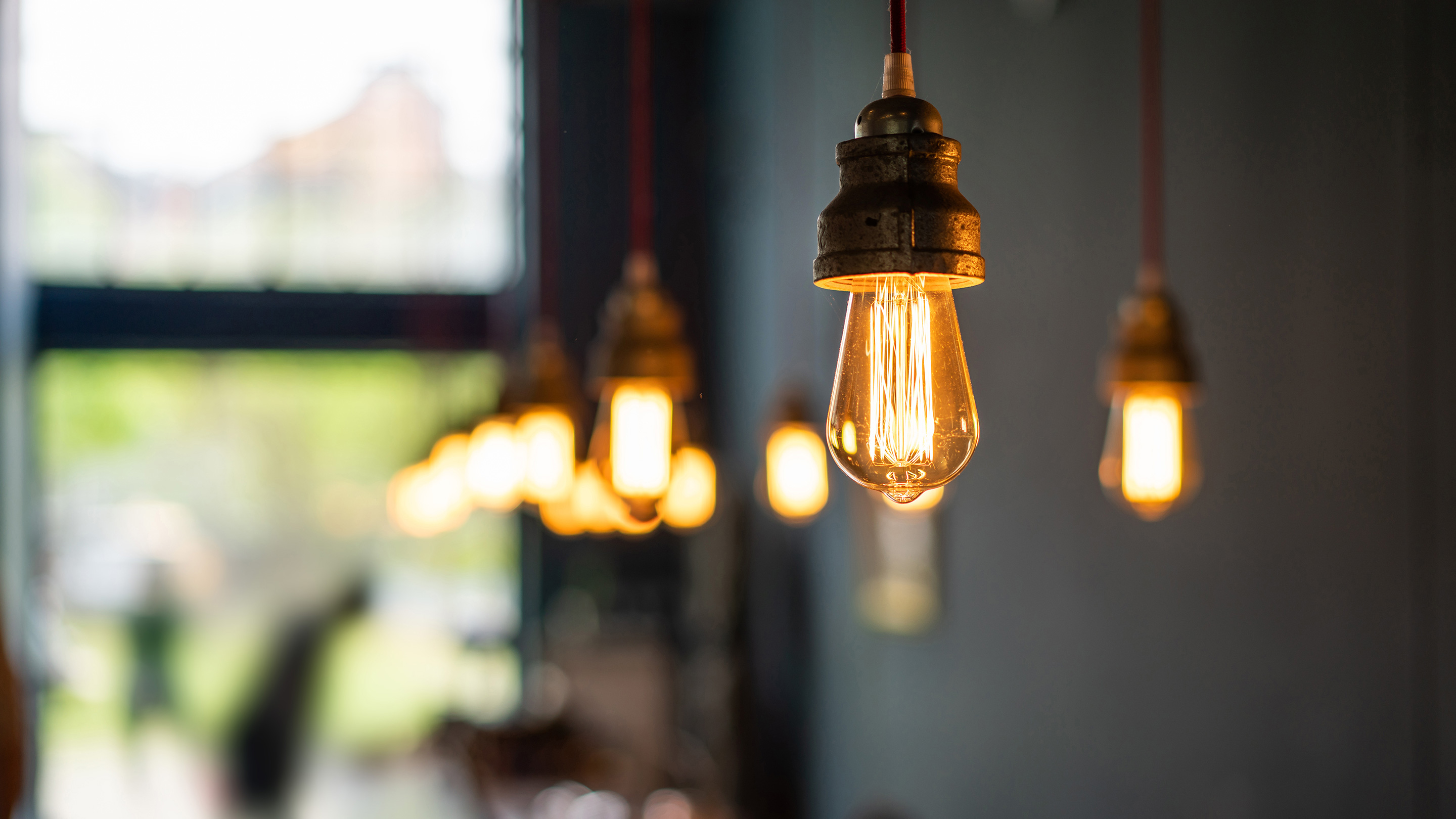 Decorative lightbulb hanging from the ceiling