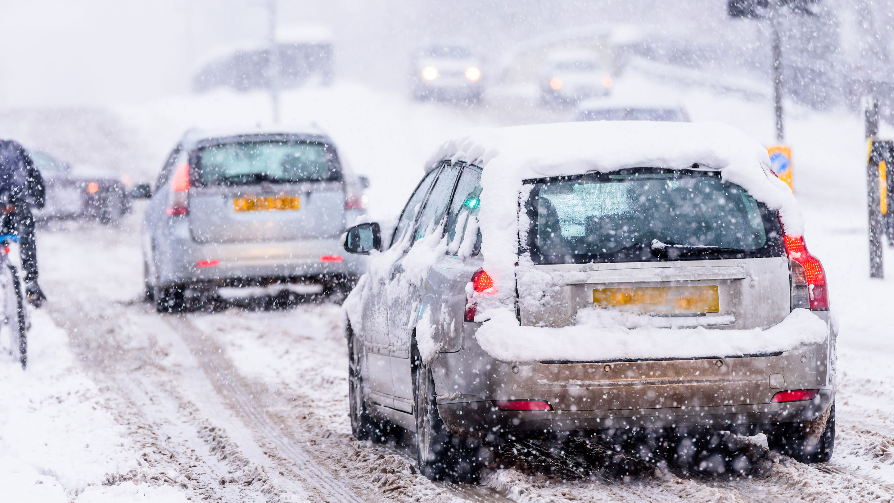 Driving in snow storm on British Road