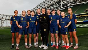 Group of girls with the In Her Boots coach at the Aviva Stadium