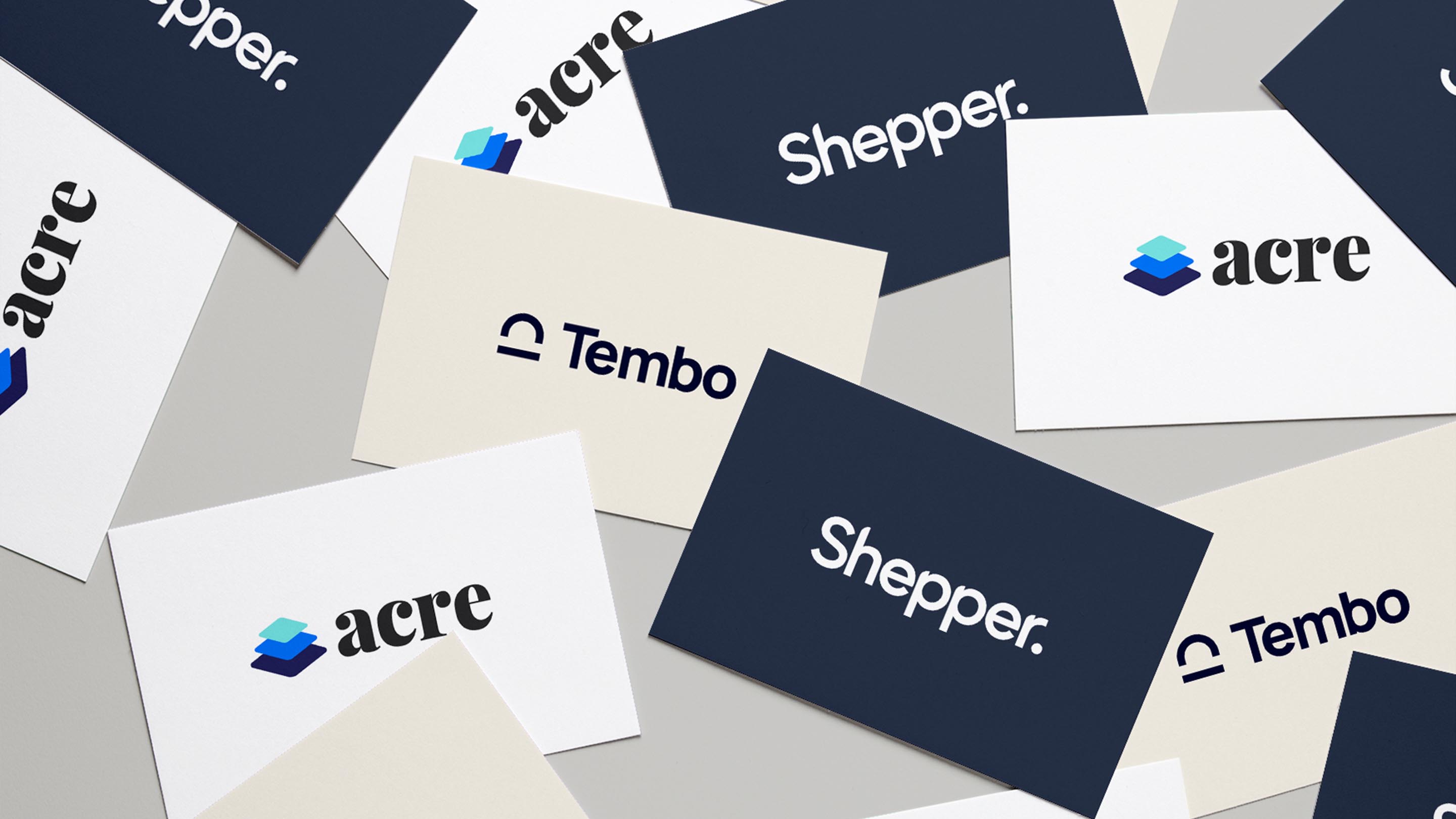 Business cards showing logos of start-ups supported by Aviva and Founders Factory