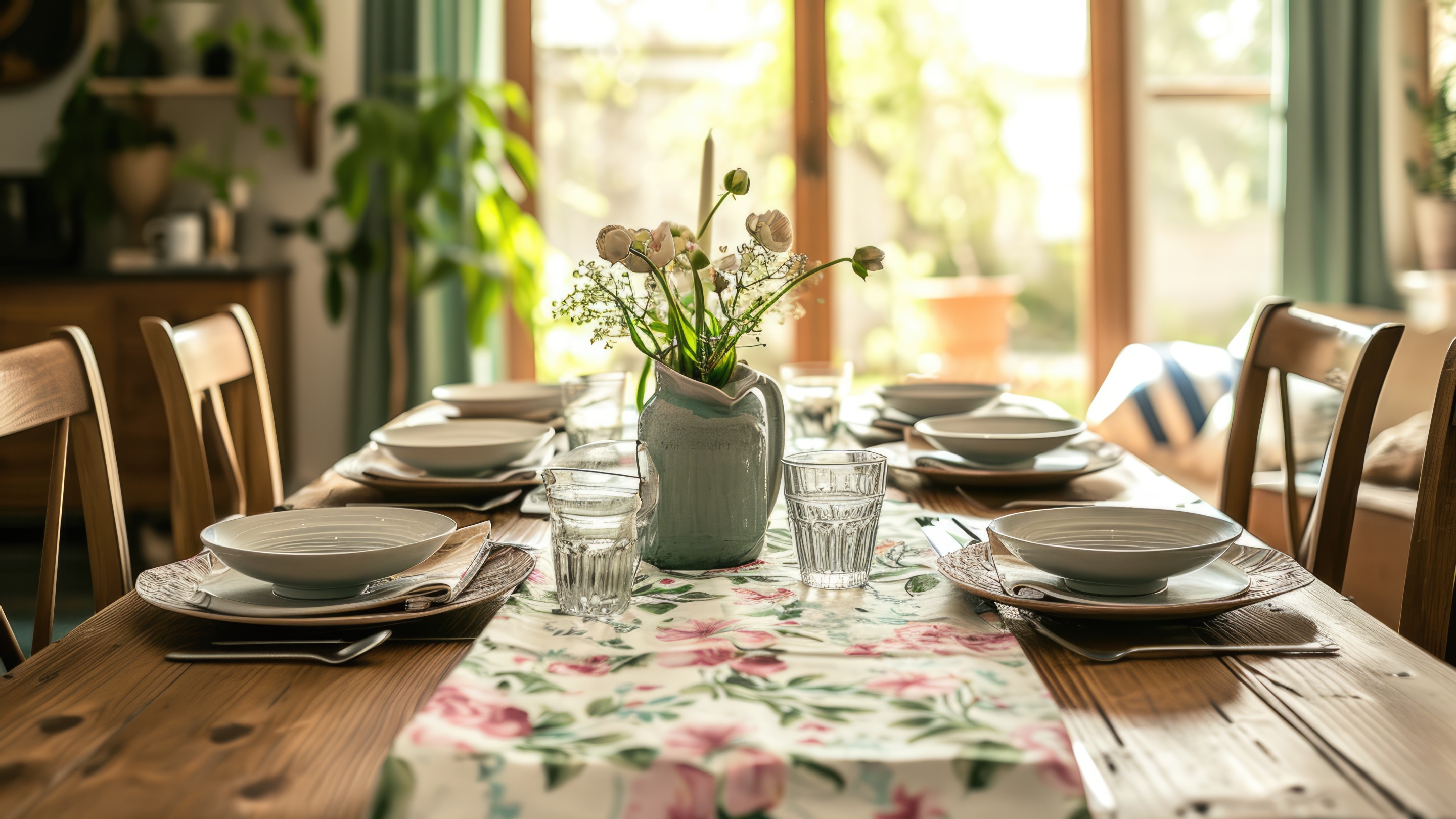 Set dining table with flowers