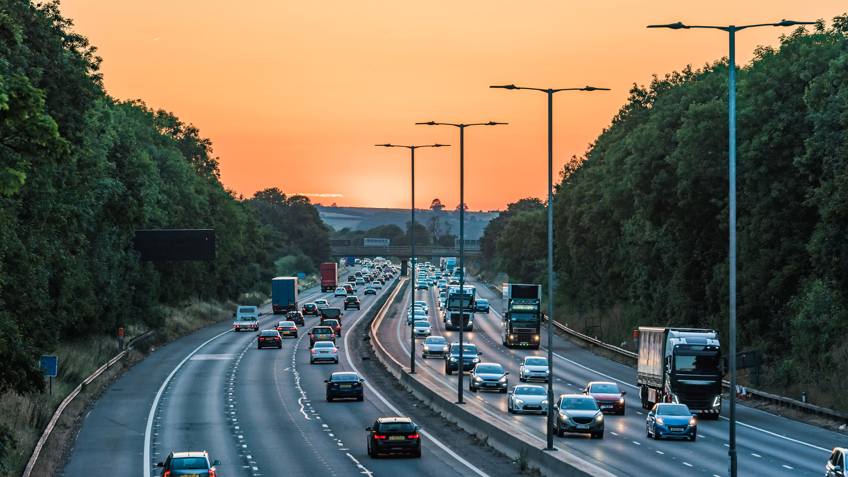 Sunset over a UK motorway