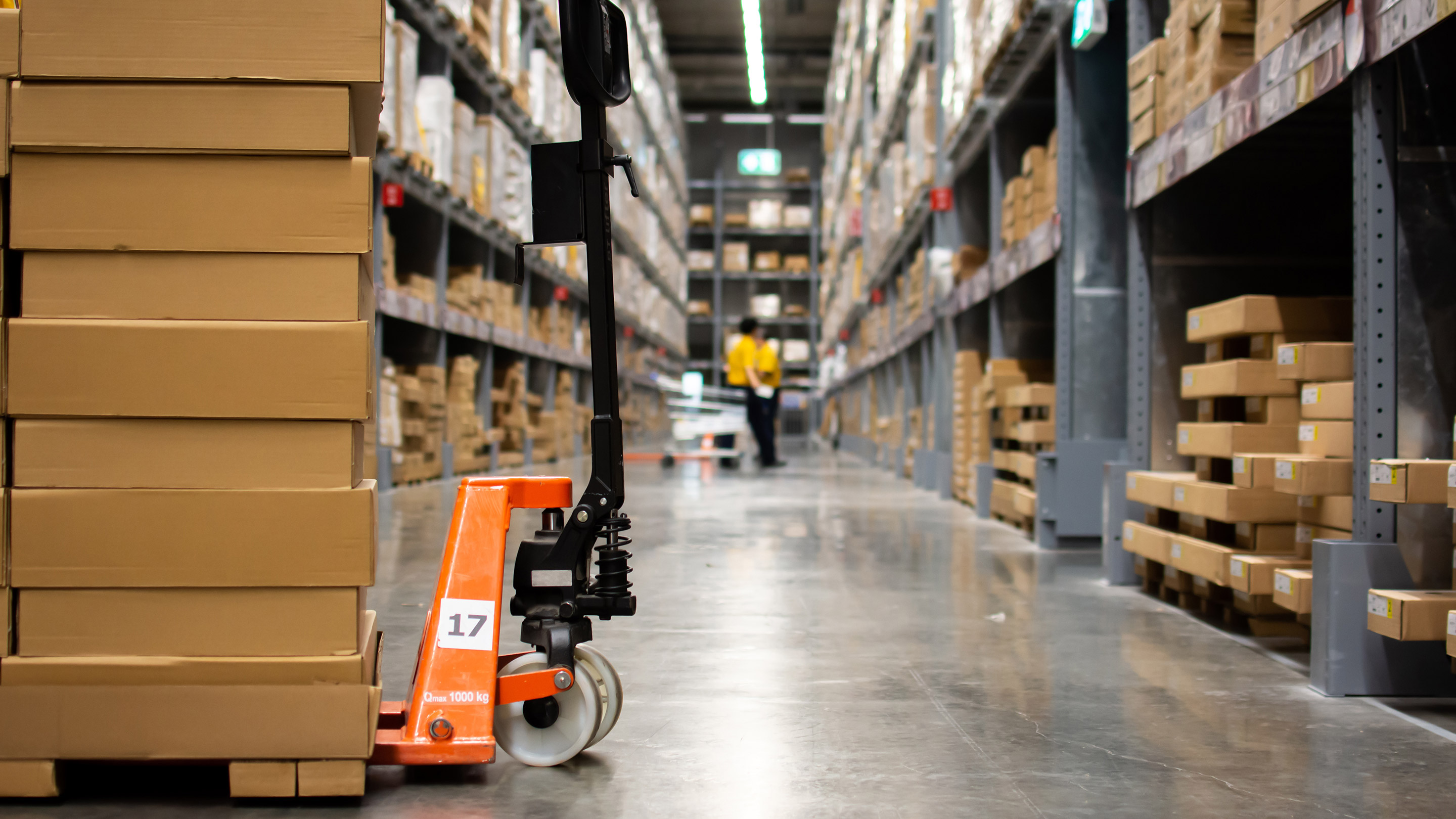 Warehouse interior view of aisles