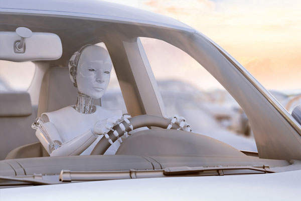 picture - a robot at the wheel of a car