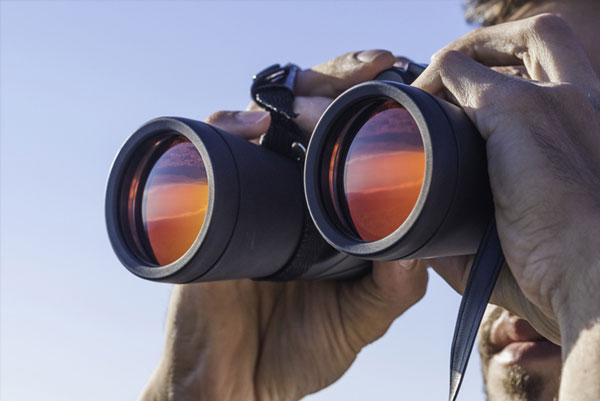 picture - a man looks through binoculars 