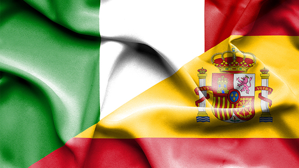 Italian and Spanish flags