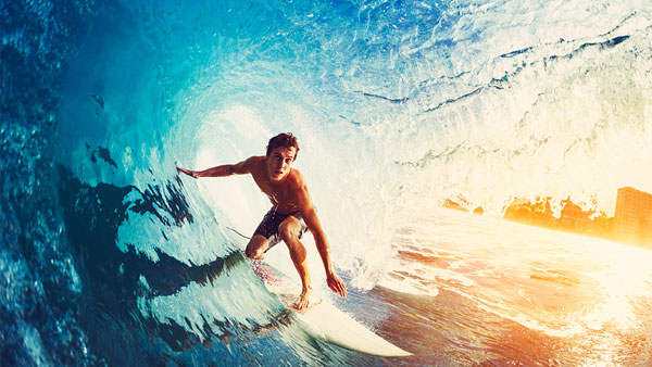 surfer in a barrel wave