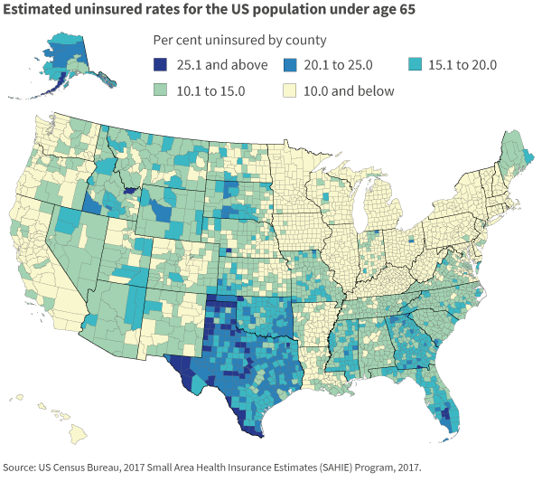 estimated uninsured rates for the us population under age 65