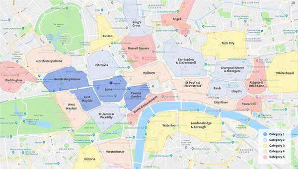 Map of central London office sub-markets by category