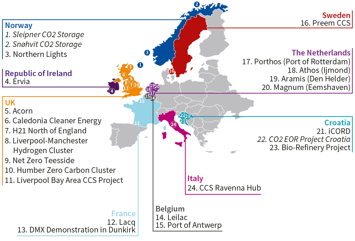 Existing and planned carbon capture and utilisation facilities in Europe