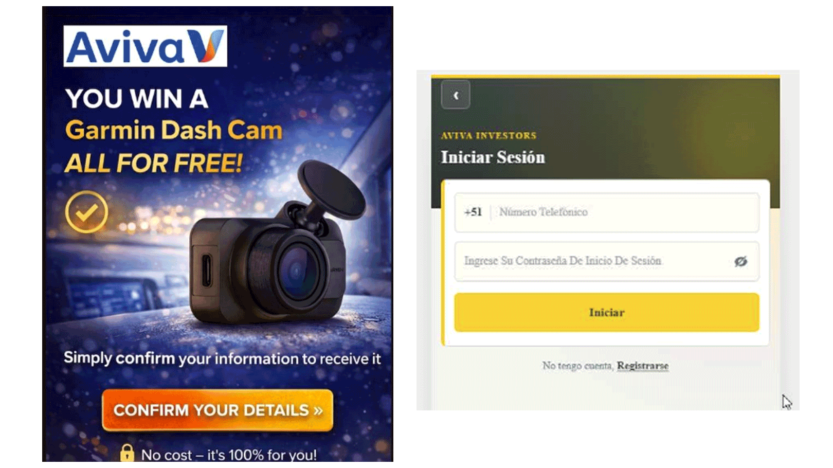Aviva Investors fake website and Aviva free Garmin fake advert