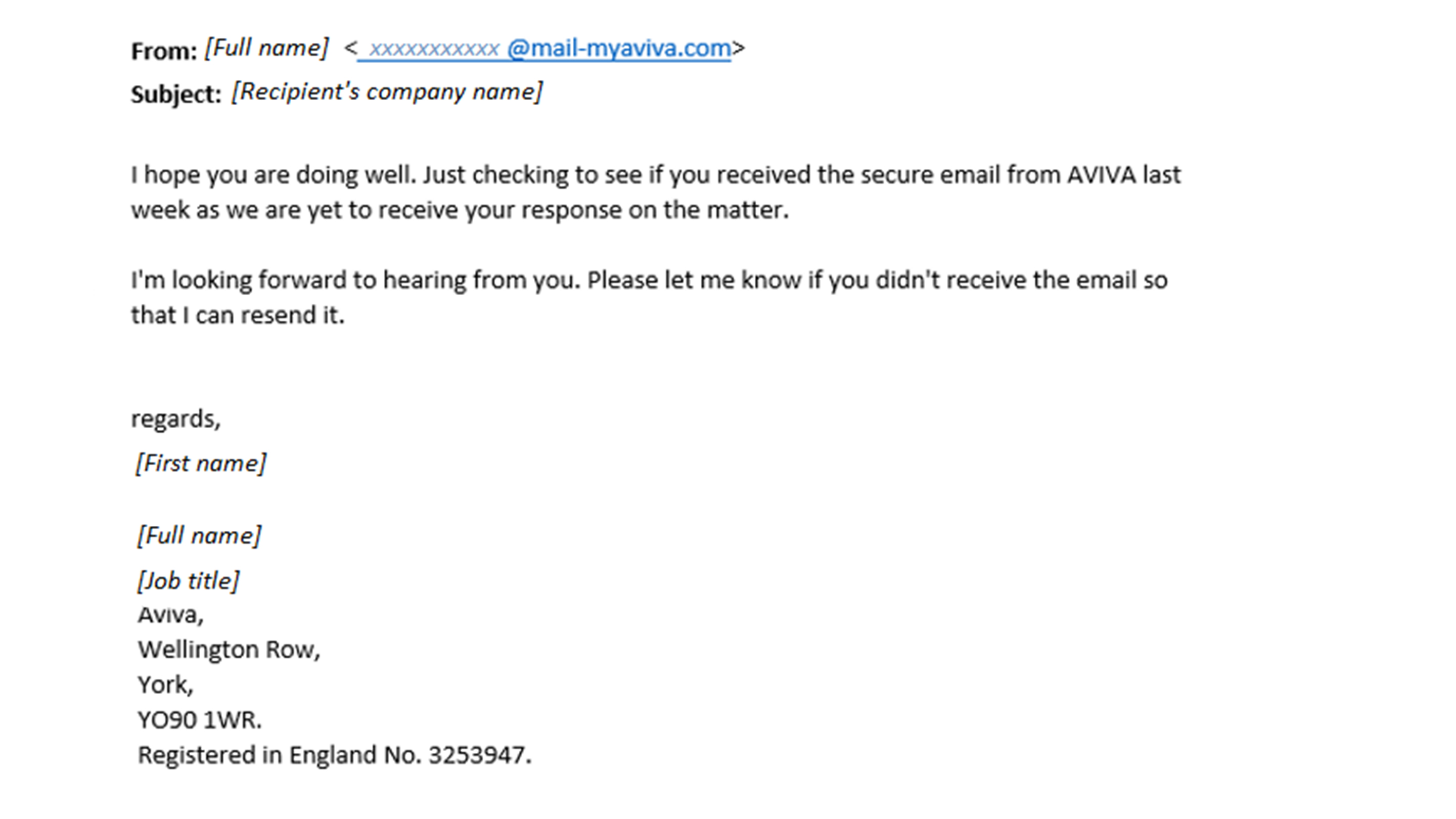 Screenshot example of phishing email