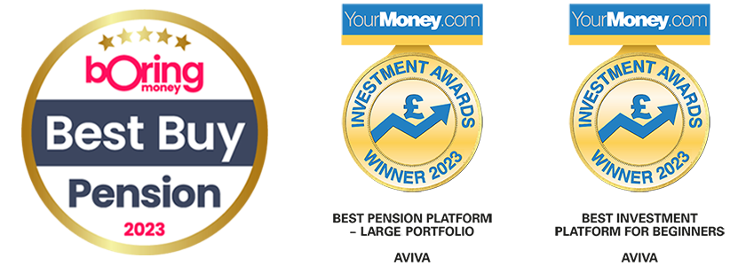 Awards logos: Boring Money: Best Buy Pensions; Investment Awards winner: Best Pension Platform Small Portfolio; Investment Awards winner: Best Investment Platform For Beginners