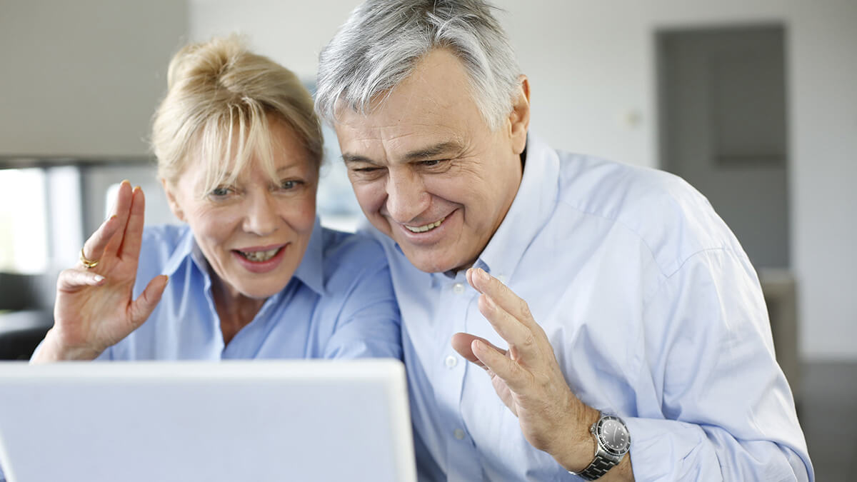 Elderly couple staying connected