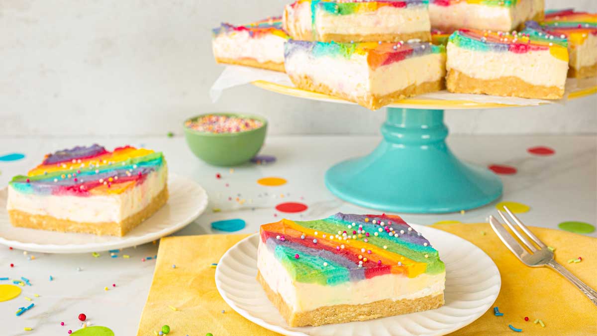 Rainbow cheesecake bars