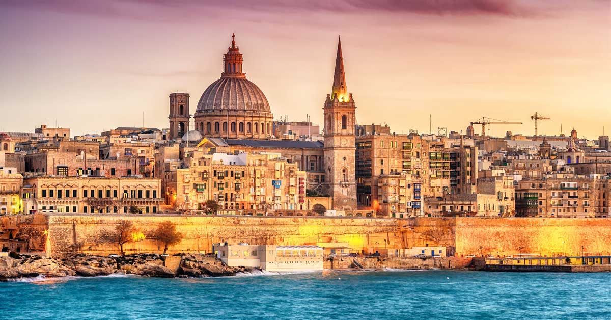 Valletta Malta skyline Marsans harbour sunset