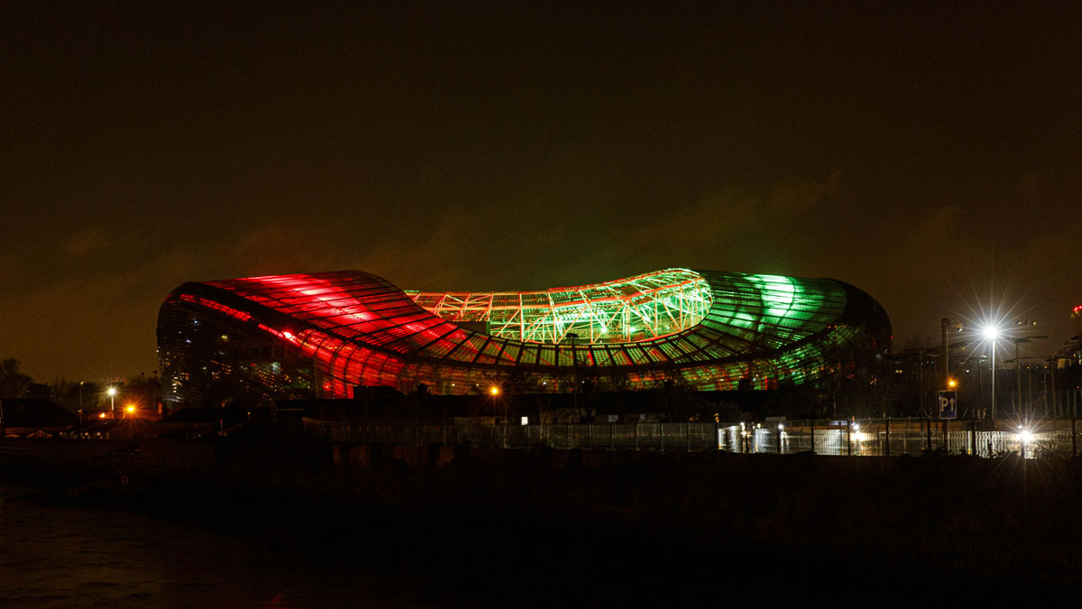 Aviva Stadium light up in HSE colours